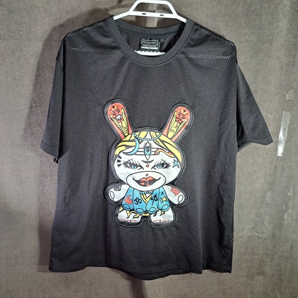 Mishka NYC x kidrobot Muwka Mesh Jersey Double Sided Black Graphic Tee VG- S